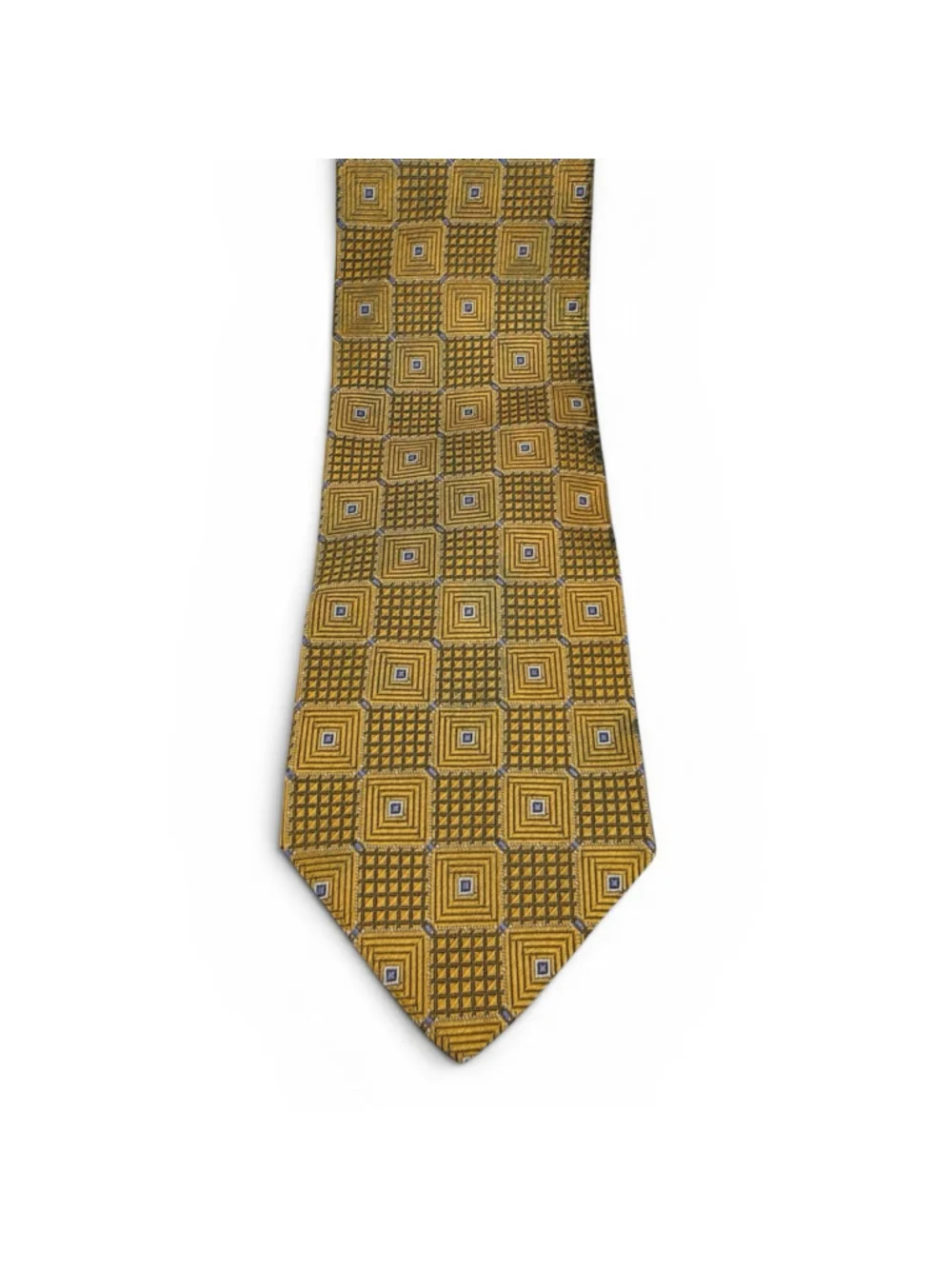 Versace Geometric Silk Necktie Gold Blue Squares Luxury Made In Italy